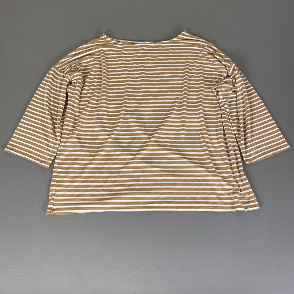 Notations T-Shirt Tunic Top Women's Plus Size‎ 1X Striped Beige White 3/4 Sleeve